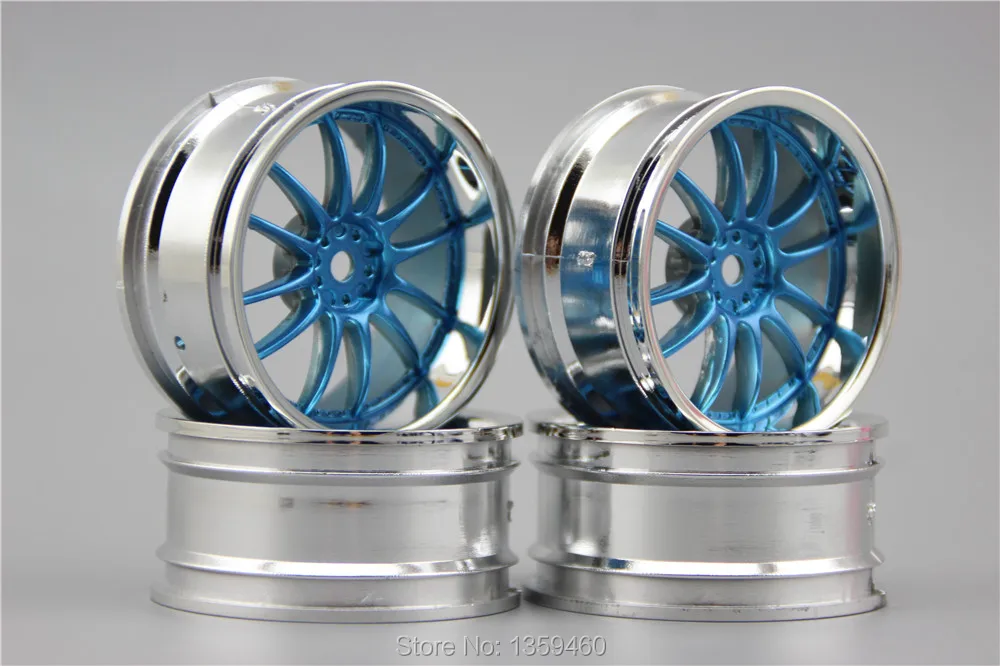 4pcs 1/10 Touring&Drift  Wheel Rim H12S1CB(Chrome+Painting Blue) 3mm offset  fits for 1:10 Touring&Drift Car 1/10 Rim 10140