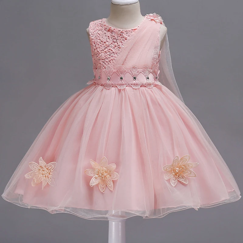 2024 Baby Girls Flower Layered Dress Kids Embroidered Appliques Wedding Princess Party Tutu Black Dresses Girls Frocks Vestido