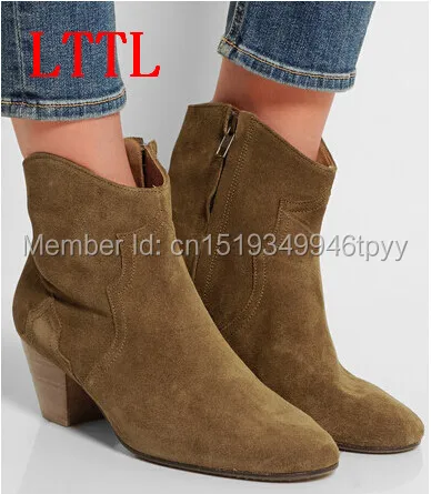 2016 Winter Women Ankle Suede Boots Pointed Toe Mid- Heels Brown And Black Classic Simple Women Boots