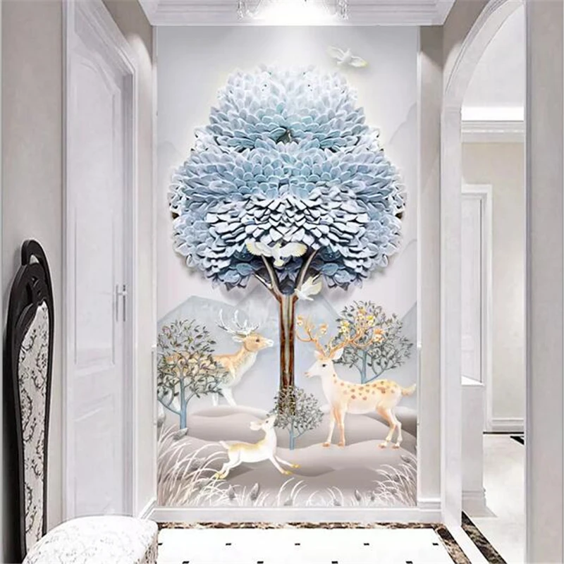 Custom wallpaper 3d mural modern minimalist embossed stereo abstract wealth tree Nordic porch decorative painting 8d wallpaper