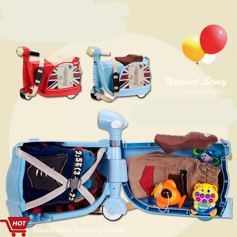 Letrend New Cartoon Cute Children Motorcycle Luggage Trolley Suitcases Travel Bag Suitable For Student Girl Boy Baby Ride Trunk