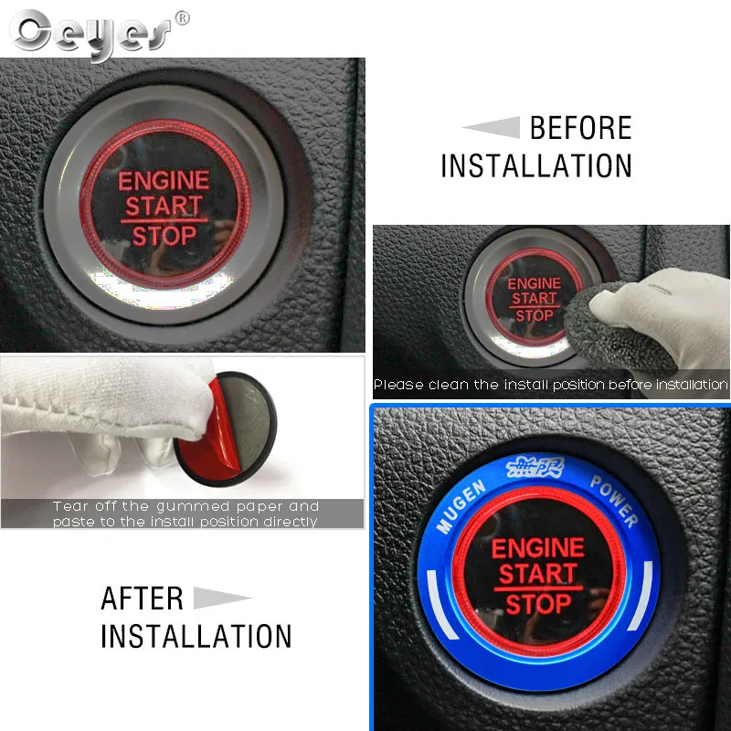 Ceyes Car Interior Accessories Styling Ignition Start Push Button Stop Ring Stickers Case For Honda Mugen Logo Civic 2018 Covers