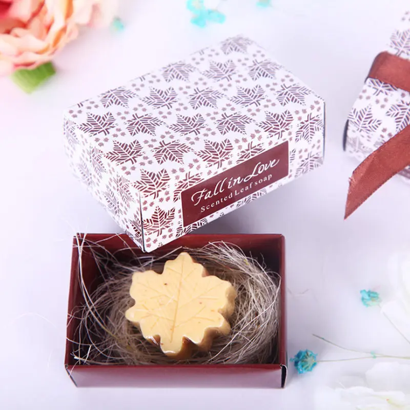 Maple Leaves Shaped Small Boxed Soap Handmade Home Baby Birth Shower Bath Soap Unique Souvenirs Scented Wedding Gift F20173784