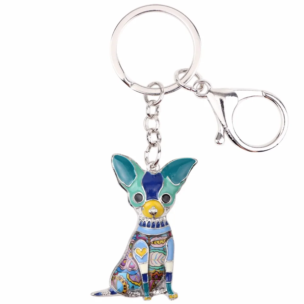 Bonsny Enamel Alloy Sitting Chihuahuas Dog Key Chain Keychain Rings Gifts For Women Girls Bag Car Pendant Fashion Animal Jewelry