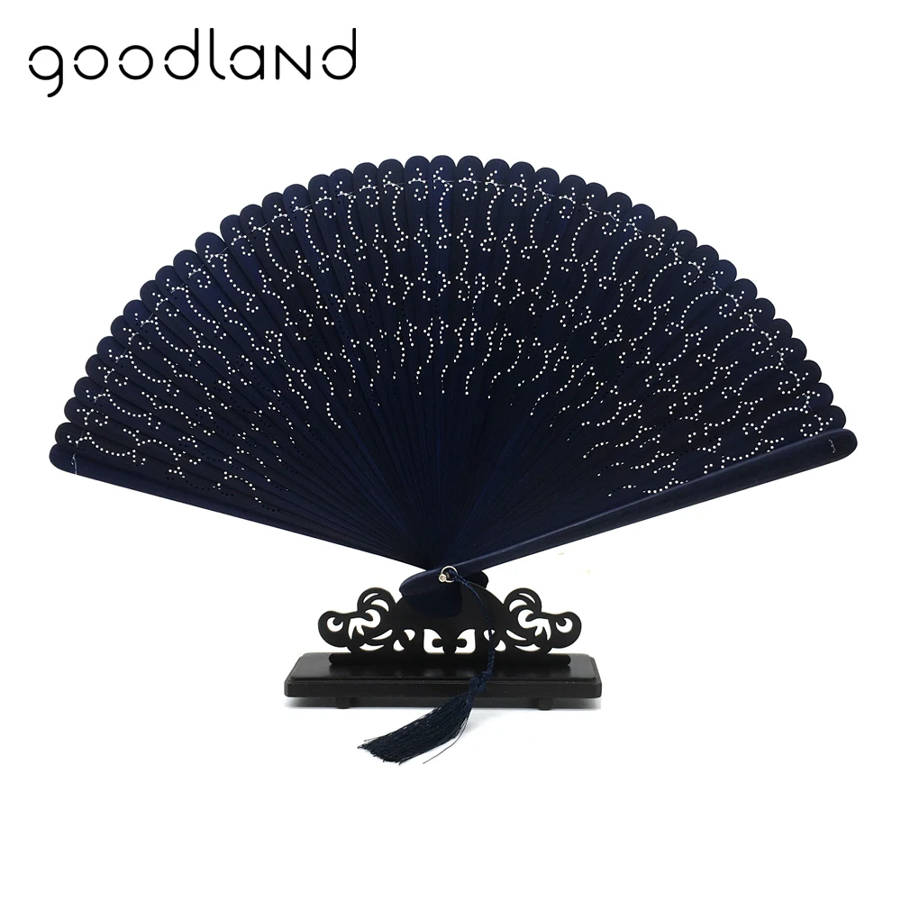 Free Shipping 10pcs Black Brown Dark Blue Full Bamboo Geomitric Pattern Carved Folding Hand Fan Party Favor