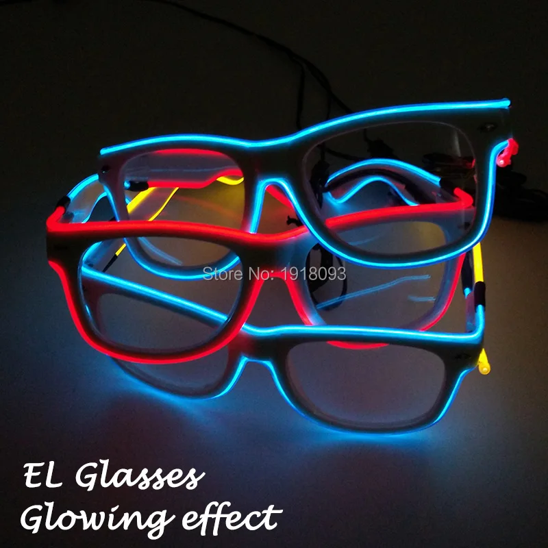 New Double Color EL Wire Glowing Glasses White Frame Rave Glasses Flash Glasses with Voice Controller Holiday Lighting Supplies