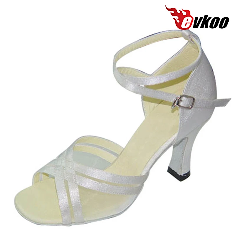 Evkoodance sepatu dansa Latin Salsa, sepatu dansa hak tinggi 7cm bahan Satin, sepatu gaya populle Evkoo-098