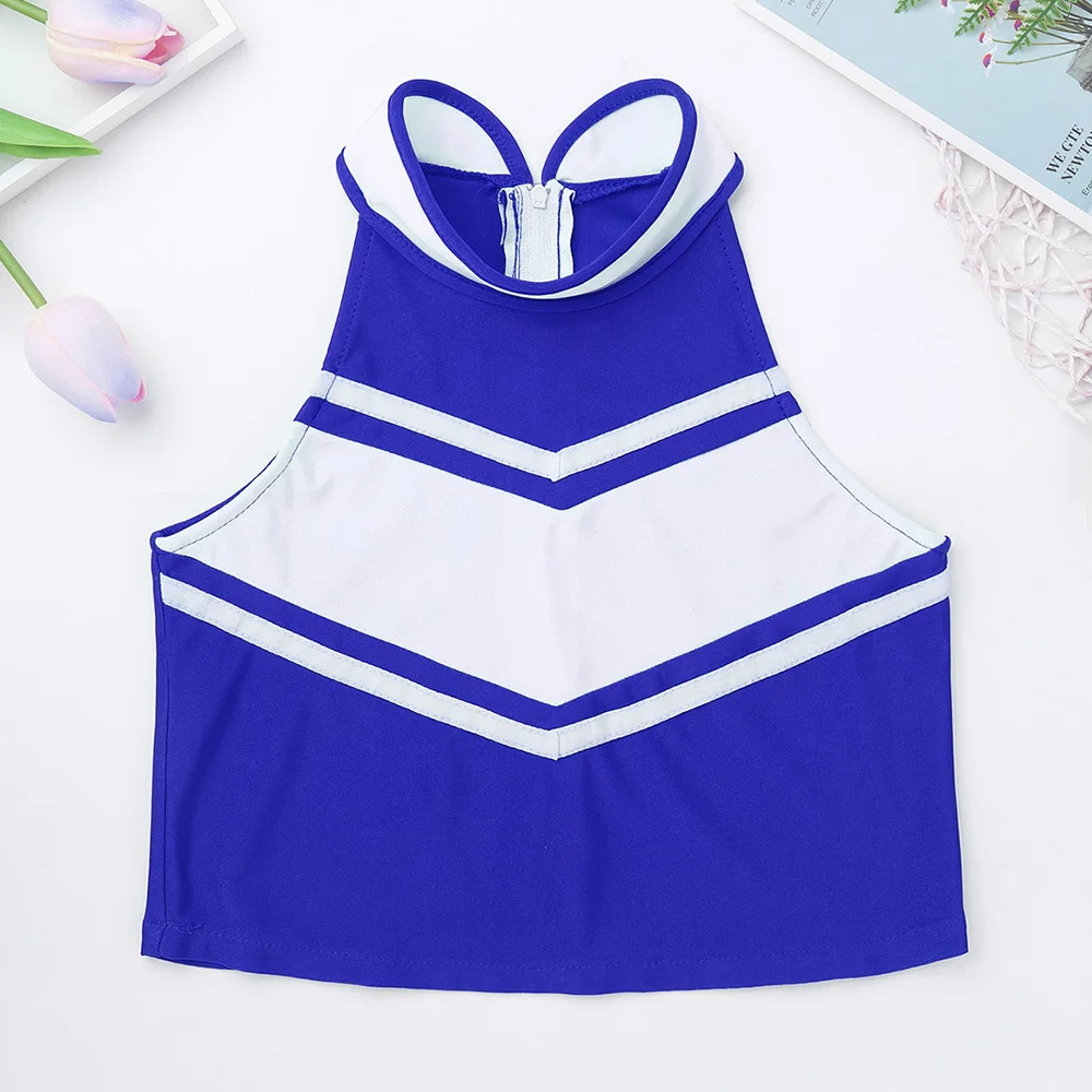 Girls Jazz Dance Costume Kids Cheerleader Costume Cheerleading Children Dress Outfit Sleeveless Zippered Tops with Pleated Skirt