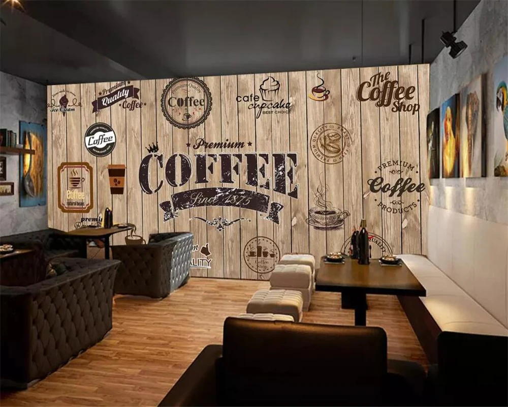 Beibehang Aangepaste behang hout schaduw retro koffieshop label achtergrond muur restaurant muurschildering TV achtergrond muur 3d behang