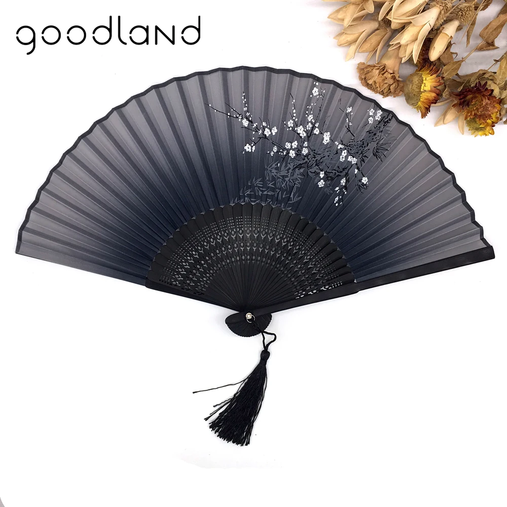 1pcs Vintage Chinese Spun Silk Flower Printing Hand Fan Folding Hollow Carved Hand Fan Event & Party Supplies