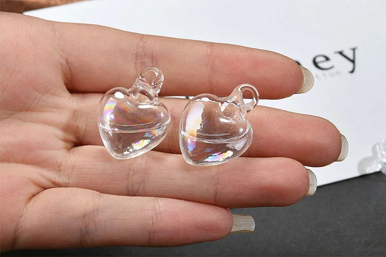 New style 10pcs/lot water core decoration 3D cartoon hearts shape Glass beads diy jewelry earrings pendants accessory