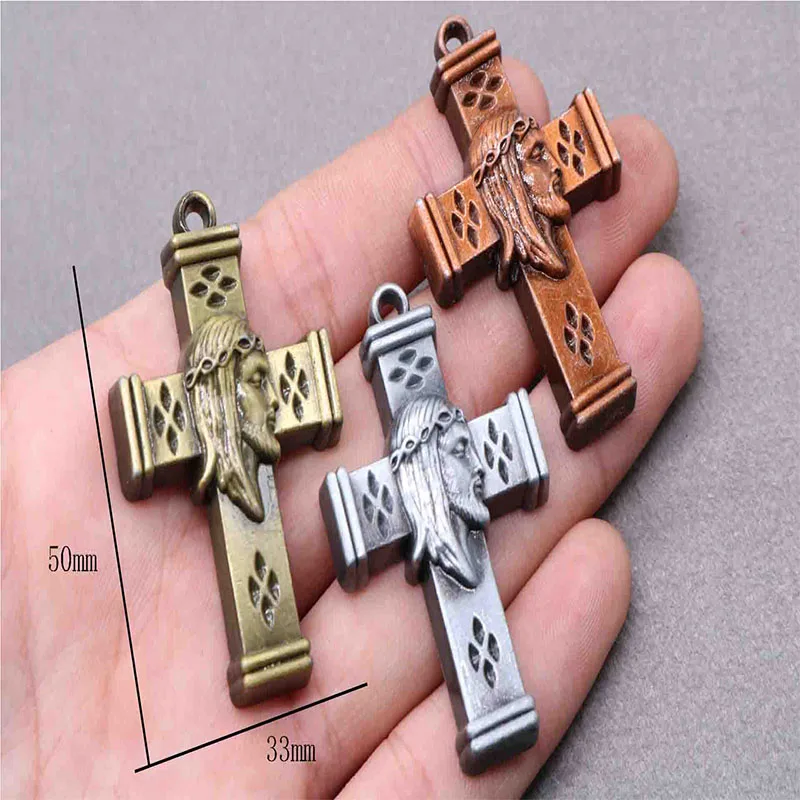 

Religious classic vintage bronze cross medallion pendant. Thick jesus avatar icon cross medal pendant.10pcs