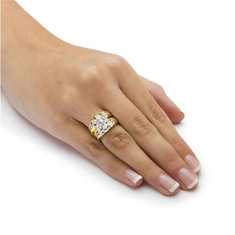 Vecalon Gold Color Solitaire Wedding Ring set 925 Sterling Silver 5A Zircon Stone Daily Engagement Band rings for women Jewelry