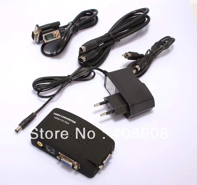 Wholesale - TV BNC Composite S-video VGA In to PC VGA LCD Out Converter Adapter Box Black