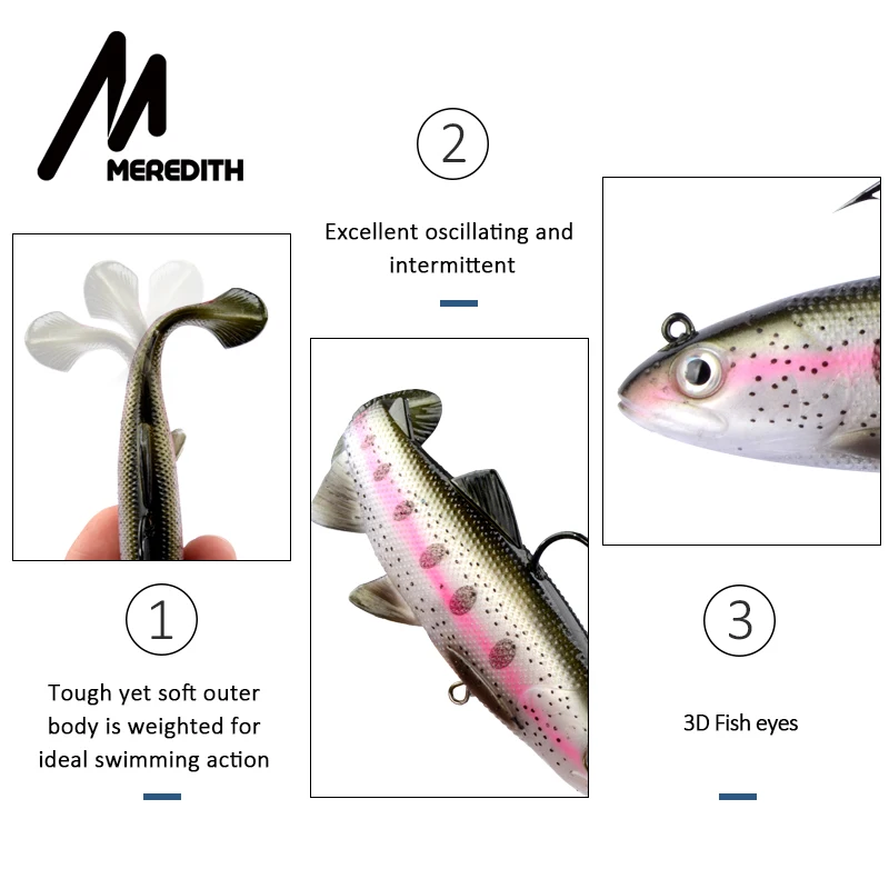 MEREDITH-Fishing Lures, Swimming Sinking Action, Artificial Silicone Lead, Soft Swimbait Wobblers, Trout, 4.72 