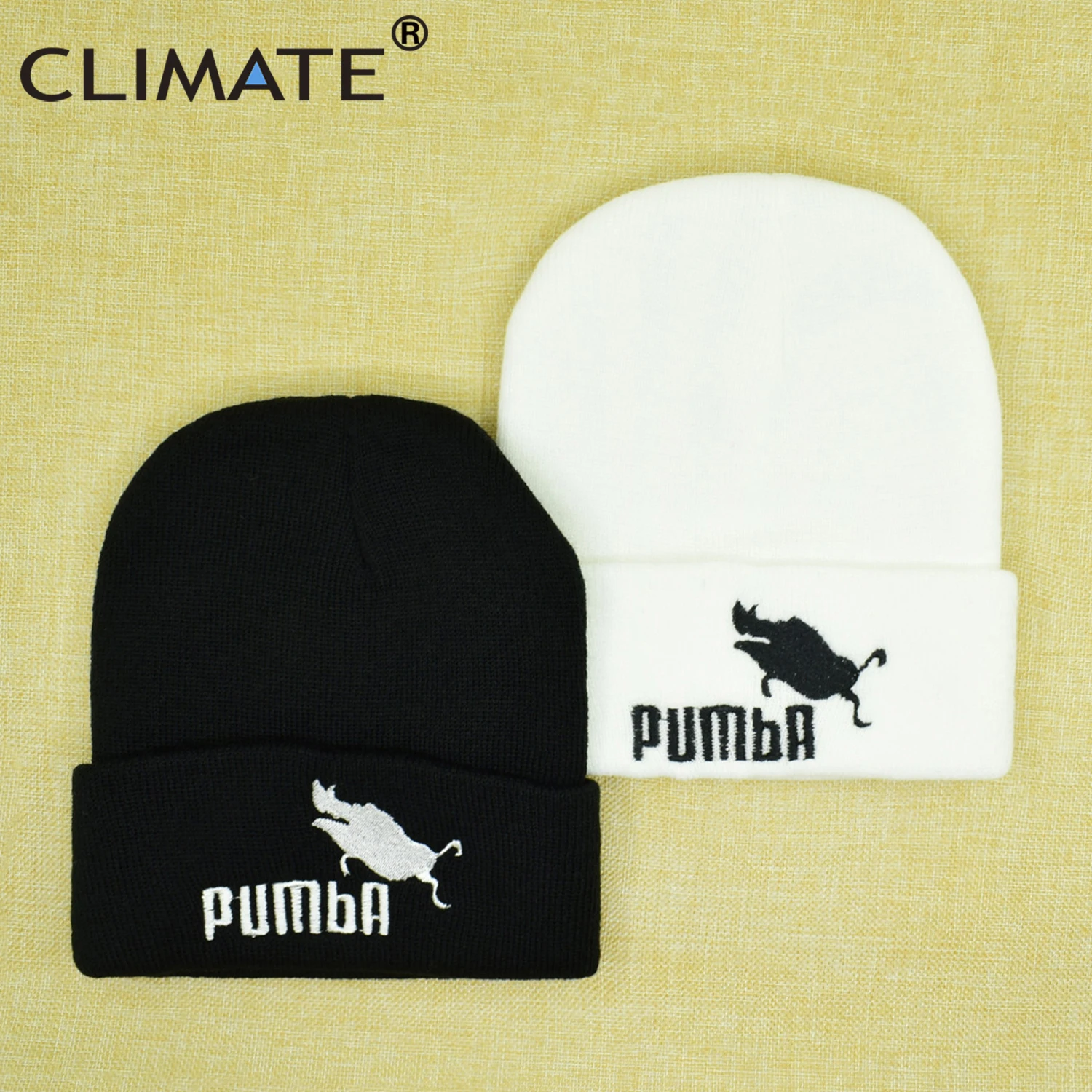 CLIMATE Funny Beanie Hat Lion King Pumba Winter Warm Knitted Hat Hakuna Matata Cool Black Knitted Winter Hat for Men Women