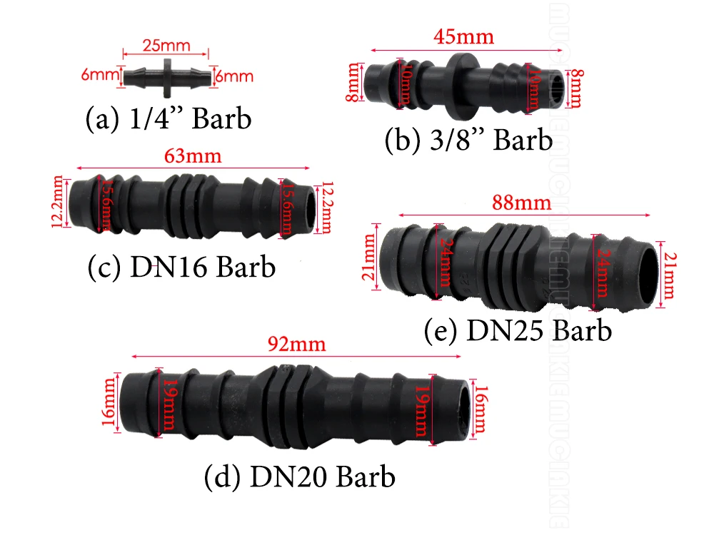 MUCIAKIE 1/4 \'\'3/8\'\' DN16 DN20 DN25 Equal Barb Garden Water Connecter prosty adapter z mikrootworami łączniki armatura nawadniająca