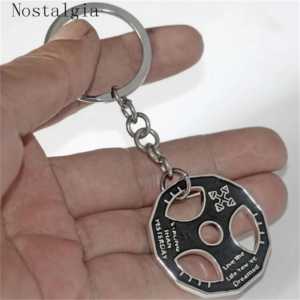 Nostaigia Fashion Weight Plate Charm Keychain Bodybuilding CrossFit Fitness Key Chains Sporty Gym Motivation Jewelry Men Gift