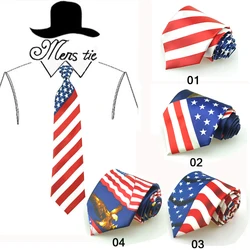 Men's 3.5-inch Wide Necktie Classical Fashion American/USA Flag Polyester Woven Cravat for Party And Wedding Men's Neckwear Gift