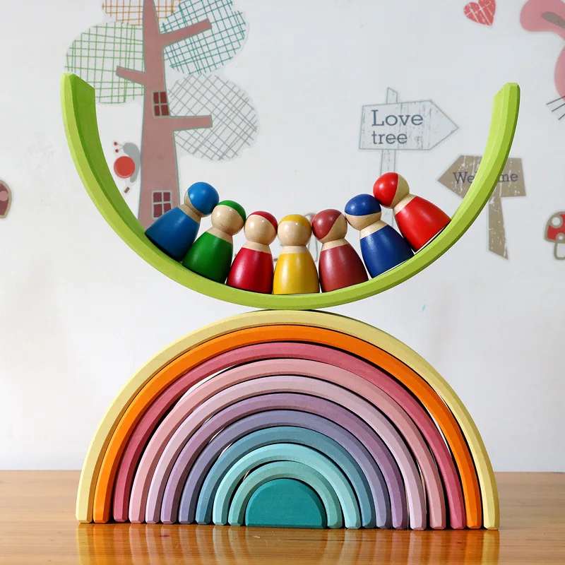 12Pcs Baby Rainbow Stacker Blocks Macaron Building Blocks Wooden Toys for Children Creative Candy Color Baby Girl Education Gift