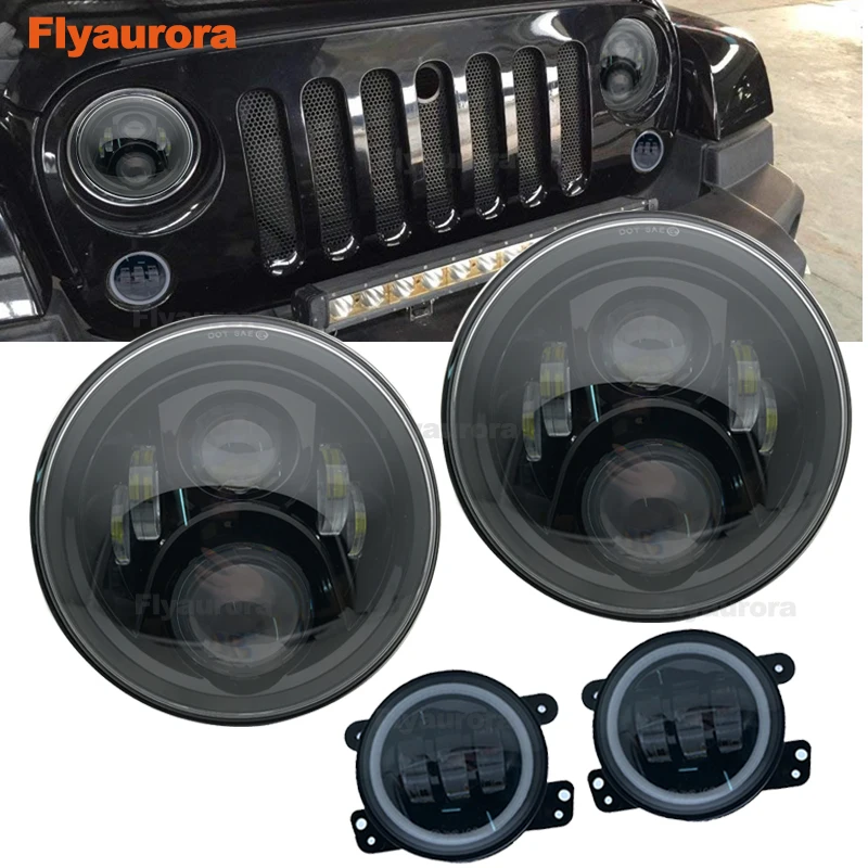 

Set 60W 7inch LED Headlights With 4 inch LED Fog Light White DRL Halo Ring For Jeep Wrangler 97-2017 JK TJ for jeep compass