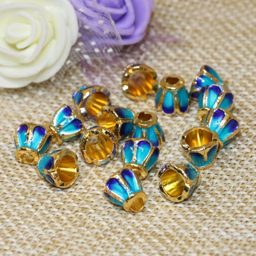 

7mm unique design 5pcs blue enamel cloisonne accessories new fashion gold-color spacers beads elegant jewelry making B2476