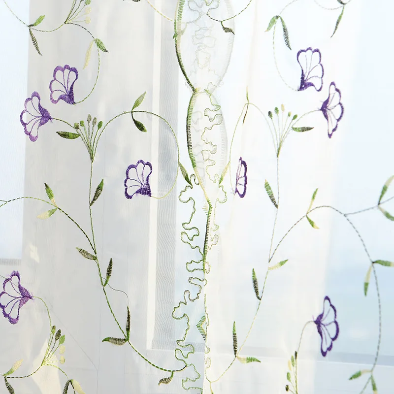 2020 Sheer kitchen door window purple flower curtain patchwork liftering roman blinds Water soluble embroidered curtain 1pc