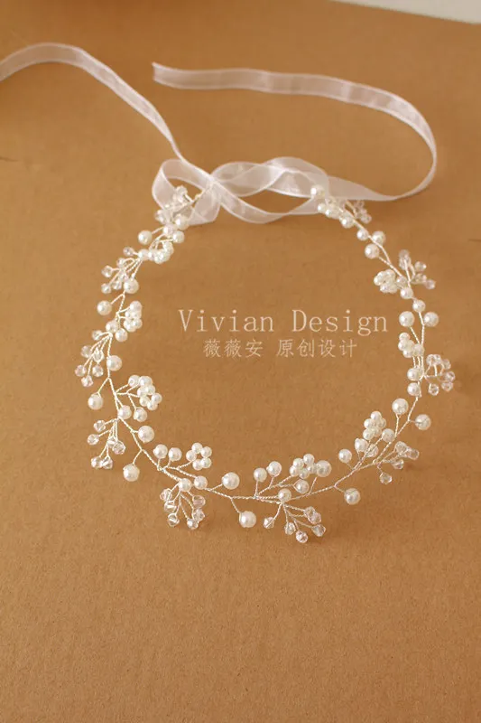 W210 Newest Artificial Pearl Garland Bride Pearl Crown For Wedding Festival Floral Garland Hair Flowers image 3