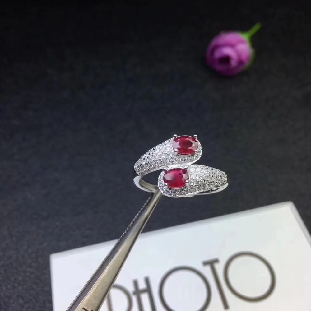 Free Shipping Natural real ruby Ring 925 sterling silver Free shipping Gemstone 4*5mm 2pcs