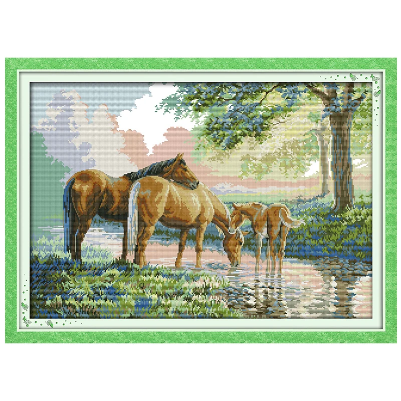 Horse Family Patterns Counted Cross Stitch 11CT 14CT Cross Stitch Sets Wholesale Animals Cross Stitch Kits Embroidery Needlework