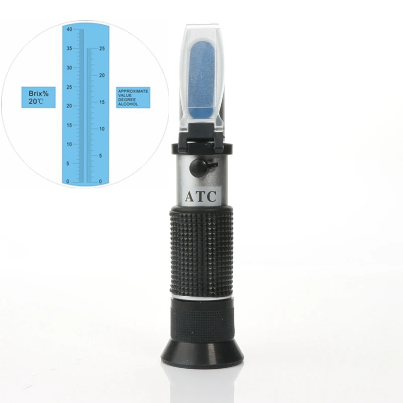 Alcohol Refractometer Sugar Grape Wine Concentration Meter 0~25% Alcohol 0~40% Brix ATC Grape Juice Content Densimeter Tester