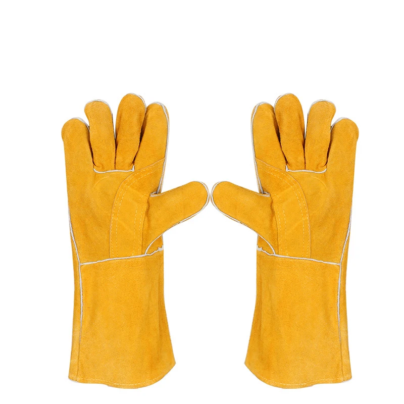 44cm Long Cowhide Leather Tig Mig Welding Gloves, Non-slip Temperature Resistance Wear-resistant Wear-resistant Work Gloves