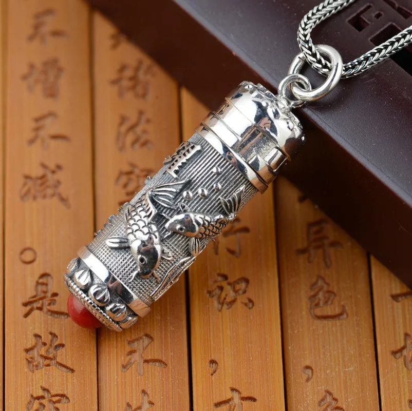 

[silver]gawu Box Pendant Shurangama mantra S925 sterling silver wholesale silver style text