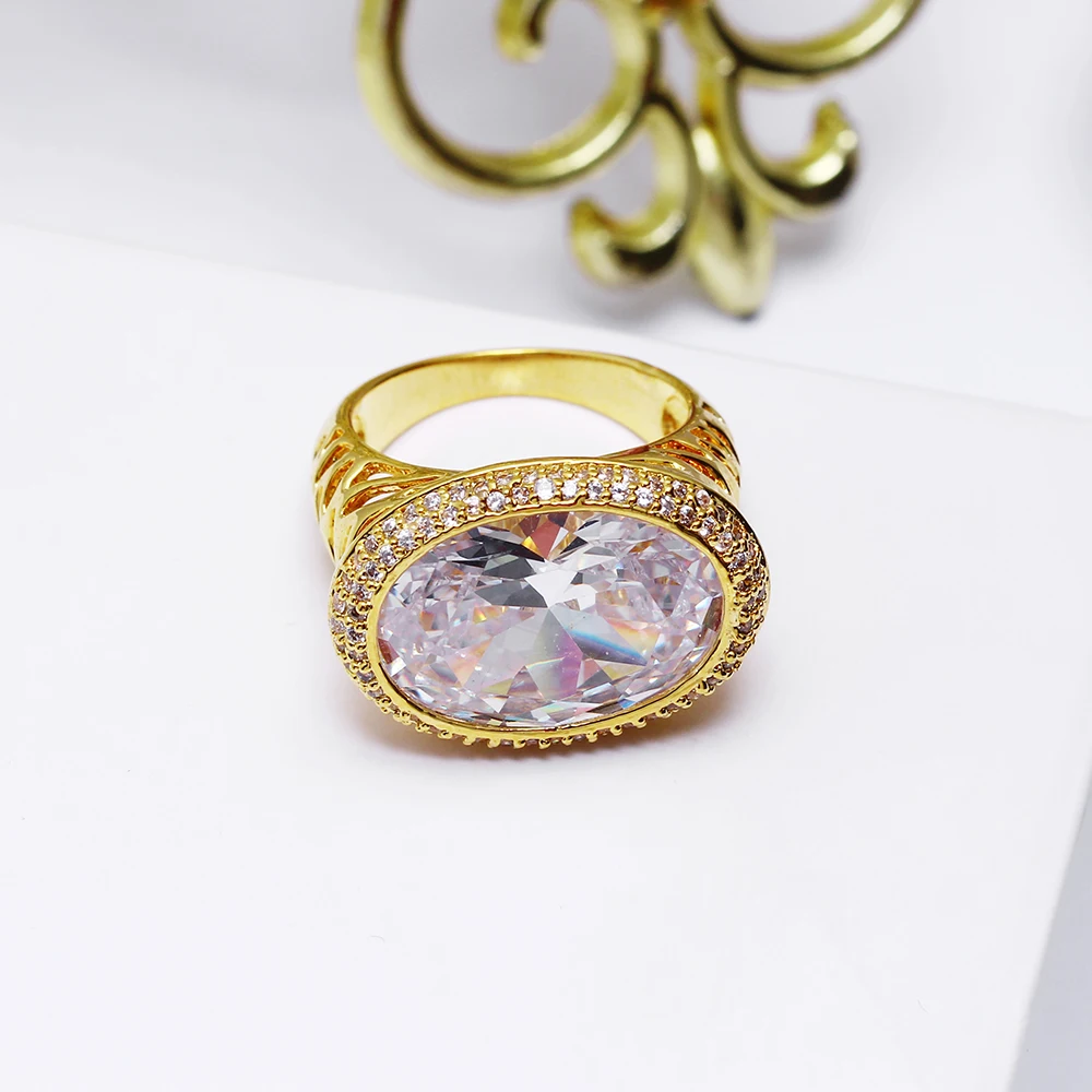 Bright rings Pave big oval stone crystal White/ Gold-color Luxury jewelry high quality female jewellery finger ring