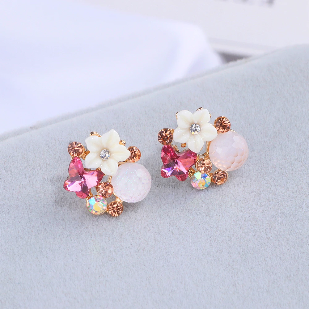 New Korean Style Colorful Crystal Flower Stud Earrings For Women Girls Fashion Summer Accessories Elegant Sweet Earrings WX132