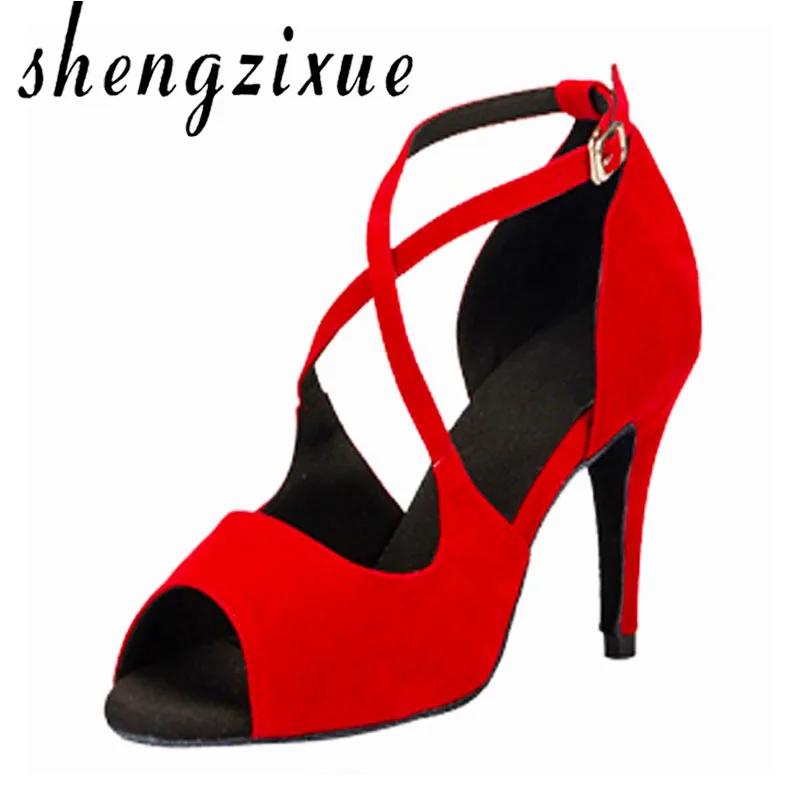 

shengzixue red blue black velvet heels Latin dance shoes women's Wedding party Salsa dancing shoes soft outsole 8.5CM