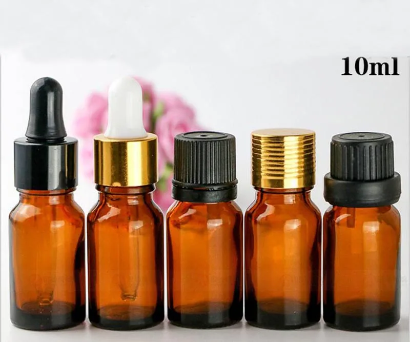 10ml Mini Empty Amber Glass Dropper Bottles Aromatherapy Esstenial Oil Bottle Small Glass Dropper Bottle With 6 Style Cap