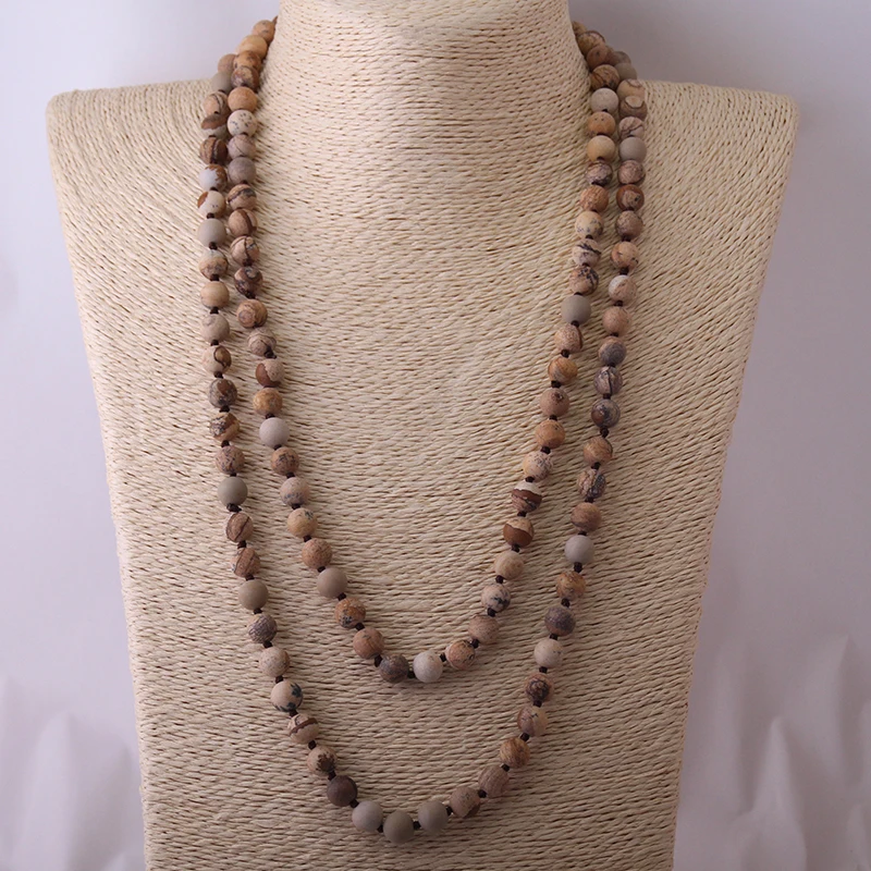 Fashion Bohemian Jewelry long Knotted Halsband Natural Stone Necklace Free Shipping