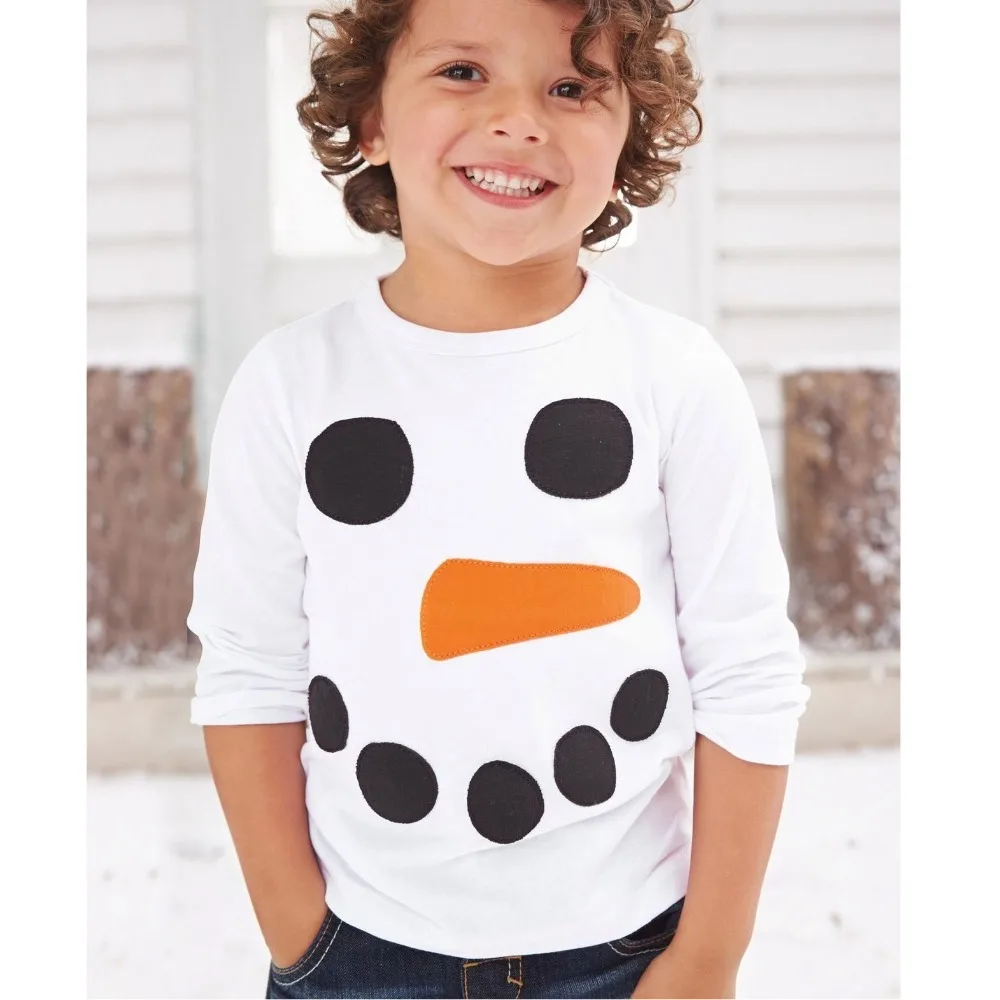 Snowman Children T Shirts Long Sleeve White Boys T-Shirts Embroidery Top Quality Kids Tee Shirts Jersey Boy Clothes Kid 2-6year