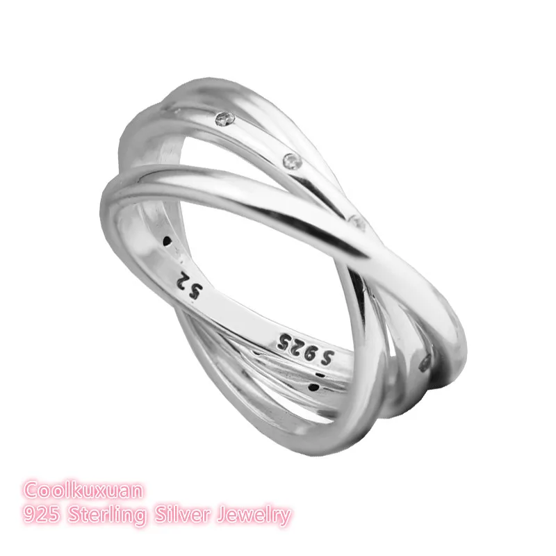 100% 925 Sterling-Silver-Jewelry Clear CZ Rings For Women Men Silver Swirling Symmetry Ring Spring Authentic Jewelry Gift