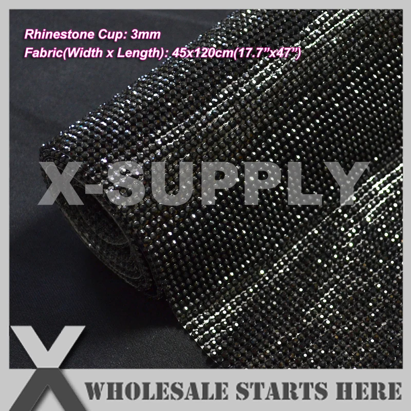 3mm Iron On Rhinestone Mesh Sheet Black Rhinestone in Black Metal Base for Shoes,Garment,Bags