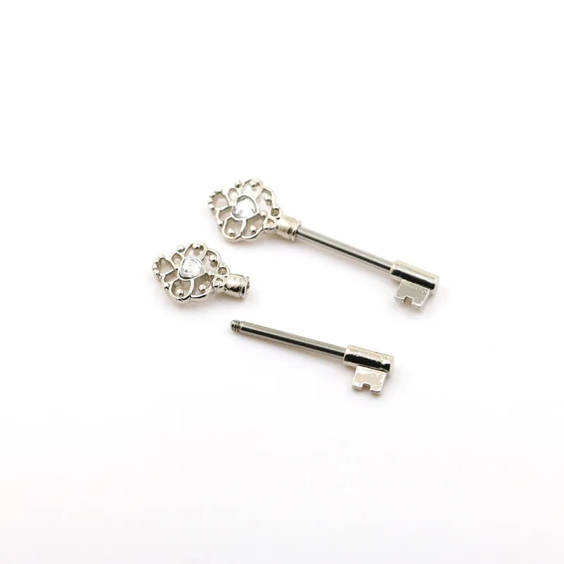 HOT charm wholesale 20pcs 14G retro arrow key wings straight barbell Stainless Steel piercing nipple ring free shipping