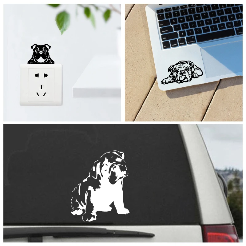 Funny English Bulldog Vinyl Sticker Car Window Decor , Dog Silhouette Laptop Decals for Apple MacBook Air / Pro Decoration