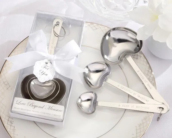 150sets/lot Love Wedding favors of Simply Elegant Heart Shaped Stainless Steel measuring spoon in White Gift Box ni315