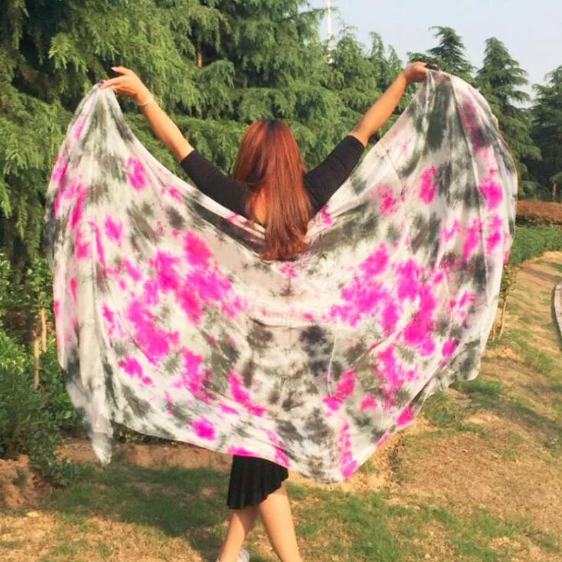 Nuovo tie-dye 100% reale di Seta Danza Del Ventre Veli bella di colore di Pendenza Di Seta Scialle per Dancing Prestazione Della Fase di seta a mano Sciarpa Puntelli