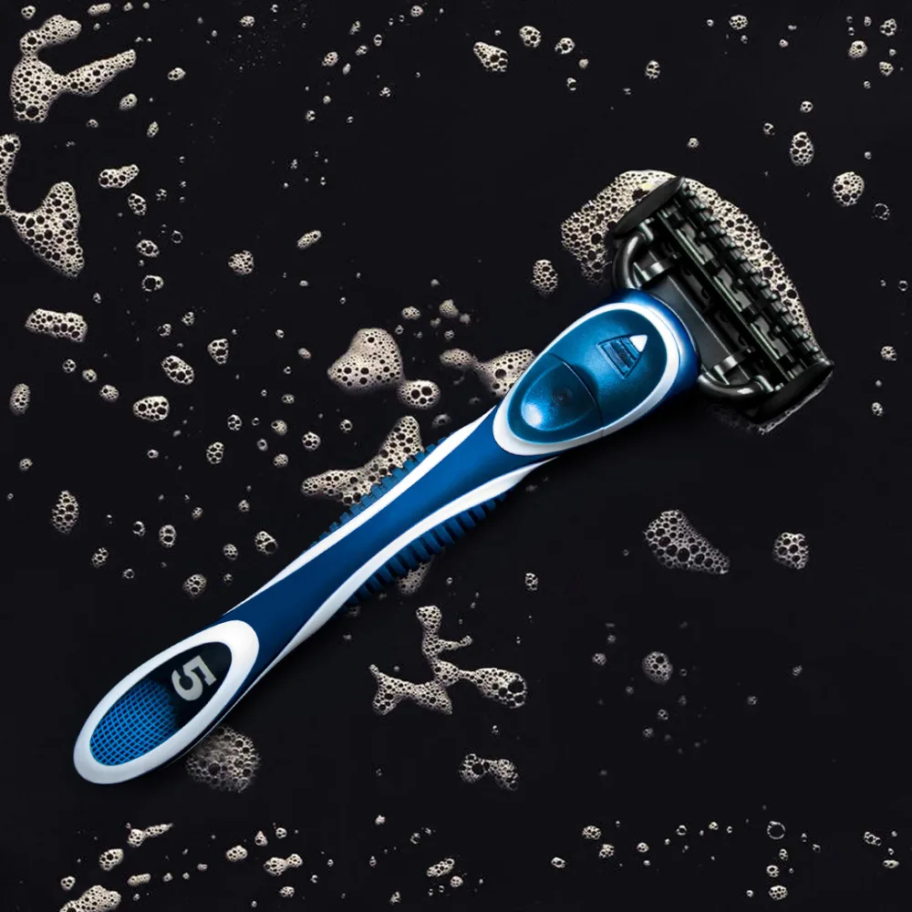 QSHAVE-afeitadora Manual de 5 capas para hombre, máquina de afeitar con cuchilla X5, con nombre, serie Azul