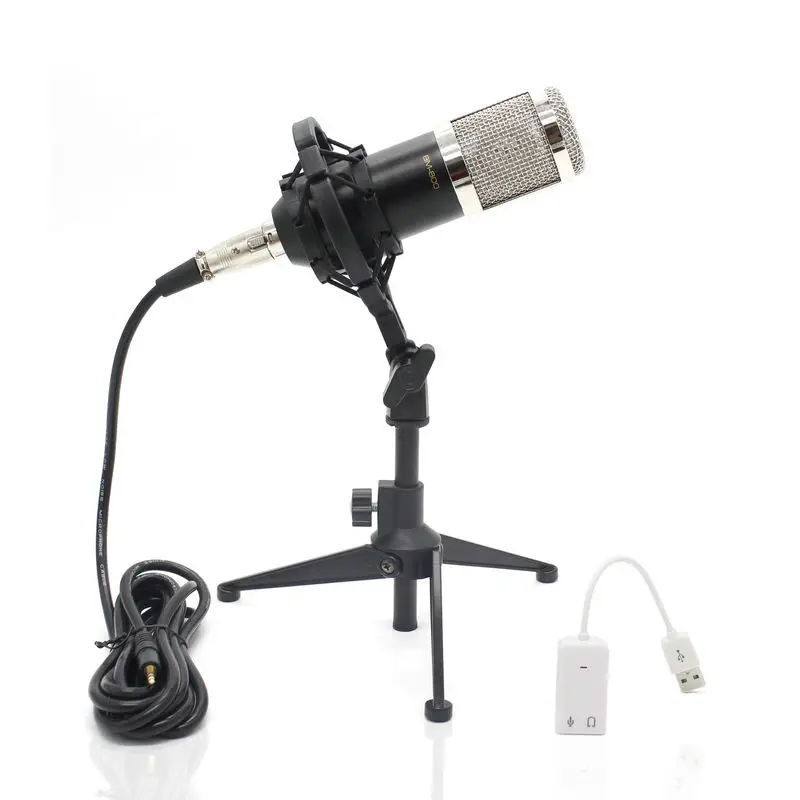 

Professional BM-800 Studio Live Streaming Broadcasting Recording Condenser Microphone Sound Card Triangle Bracket Kit