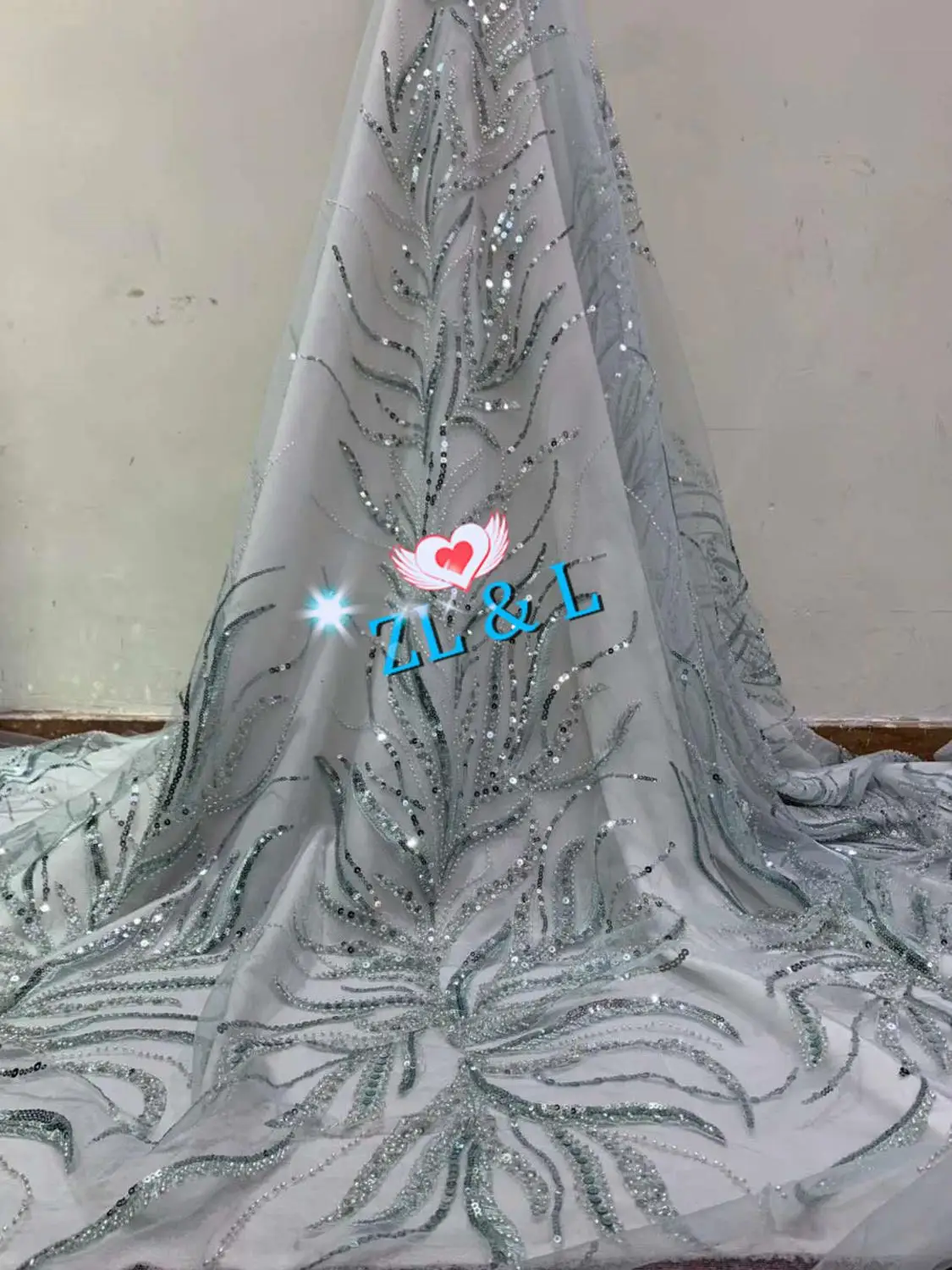 High quality sewing machine beaded tube sequins 3+5 French mesh lace fabric 61010 African Nigerian lace wedding dress skirt