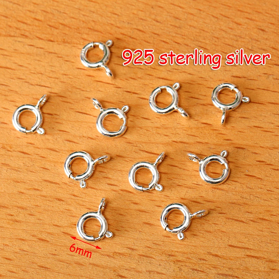 

6pcs/lot 6mm 925 Sterling Silver Round Spring Buckle Ring Clasp End Connectors Strong Small For Diy Necklace Bracelet Making