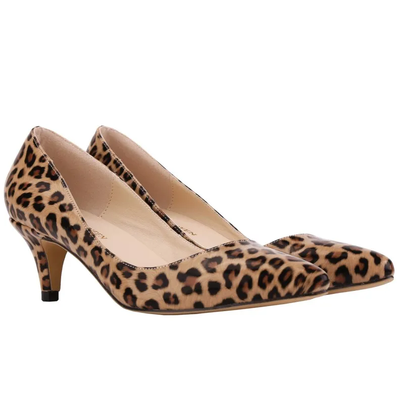 Décolleté da donna di marca LOSLANDIFEN tacco basso stampa leopardo pelle PU tacchi bassi bocca 6cm stampa Clubwear scarpe taglie forti 35-42